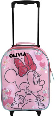 Koffer Kinder Minnie Mouse, Personalisiert mit Name, Disney Trolley Mädchen, Handgepäck Reisekoffer