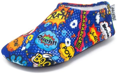 Slipfree Non-Slip Shoes for Girls and Boys. Light, Soft and Comfortable, Unisex Kids Beach Water Shoes with Protective Sole, Ideal for Holiday, Sports and Home. Superhero, Age 9-18 Months