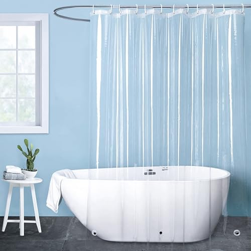 Cortina de Ducha Transparente Antimoho, Cortinas de Baño Antimoho 180 x 180 cm, Cortina Bañera EVA Impermeable Lavable Secado Rápido para Baño Hotel Bañera