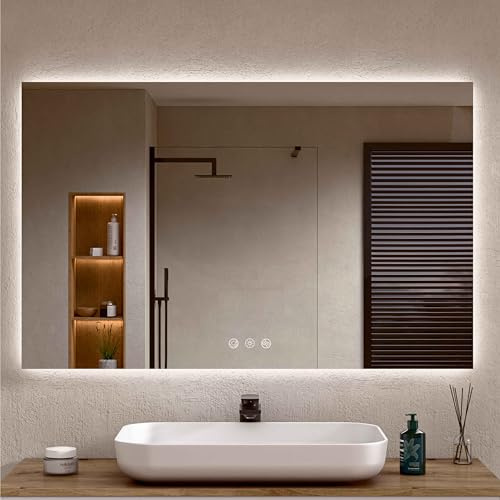 BELLOBATH - Espejo Baño con Luz Led, Luz Ajustable en 3 Colores e Intensidad, Antivaho, Espejos de Baño con Led, Waterproof IP65 - Luz Indirecta - 80cm Alto x 120cm Ancho