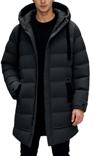 Générique Doudoune Homme Hiver Blouson Long Manteau à Capuche Zippé épaissir Chaud Veste Remplissage Duvet Parka Genou pour Sports Plein Air Voyage Alpinisme