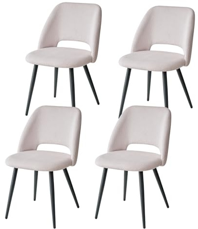 GrandCA HOME 4 Sillas de Comedor Modernas, Tapizadas en Pana y con Respaldo Recortado, Ideales para Comedor, Cocina, Sala de Estar y Dormitorio (Beige)