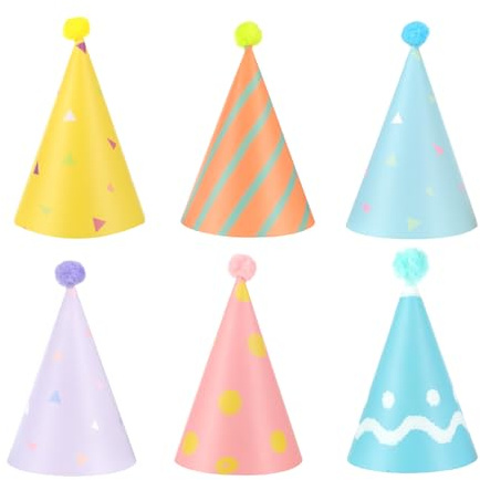 LIQWEI 6 mini sombreros de fiesta, sombreros de fiesta de cumpleaños, gorro de fiesta de cachorro lindo sombrero de fiesta con pompones en forma de cono pequeño sombrero de cumpleaños para perros