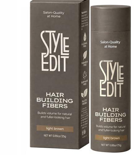 Style Edit Hair Building Fibers for Thinning Hair | Conceals Receding Hairlines, Fine Hair & Bald Spots for Fuller looking hair, 100% Plant-Based Thickening Powder for Men & Women, Light Brown 0.88oz