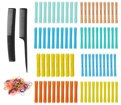 Varillas Para Rizar De Autoservicio - Permanente Con Ondas Frías, Rulos Para El Cabello | Kit De Varillas Flexibles Para Permanente Con Peine, 8 Opciones De Tamaño Para Cabello Largo, Mediano Y Corto