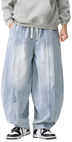 Generico Jeans da Casual con Elastico in Vita Pantaloni a Carota Modello retrò Versatile e Confortevoli
