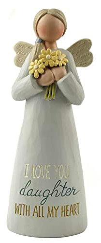 Feather & Grace Angel Hand Painted Decorative Figurine Resin with Love You Daughter Message | Pefect Decortation for Living Room, Bookshelf, Desk | Gift for friend & family - Multicolor