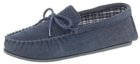 Mens Real Suede Leather Moccasins with Hard Wearing PVC Sole