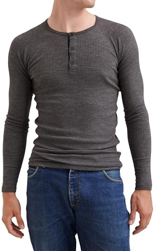 Dilling Gerippter Merino Pullover für Herren aus 100% Bio-Merinowolle Dunkelgrau meliert L