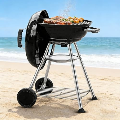 BEAU JARDIN 18 Inch BBQ Charcoal Grill for Outdoor Cooking Portable Smoker Camping Barbecue Coal Kettle Heat Preservation Dual Venting System Heavy Duty with Thickened Wheels for Small Patio Backyard
