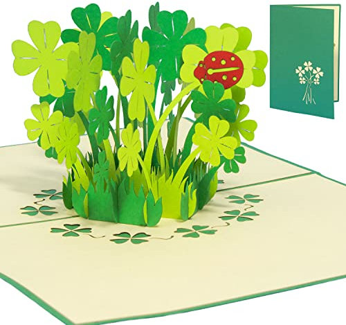 LIN17523, POP- UP Karten, POP UP Karten Geburtstag, 3D Grußkarten 3D Karte Klappkarte Geburtstagskarte Viel Glück Gute Besserung, Kleeblätter, N276