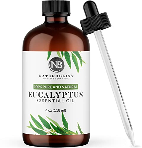 NaturoBliss Essential Oil with Glass Dropper - 100% Pure and Natural - Essential Oils for Diffuser, Aromatherapy, Soap and Candle Making, Eucalyptus Essential Oil, Eucalyptus Oil, 4 Fl Oz