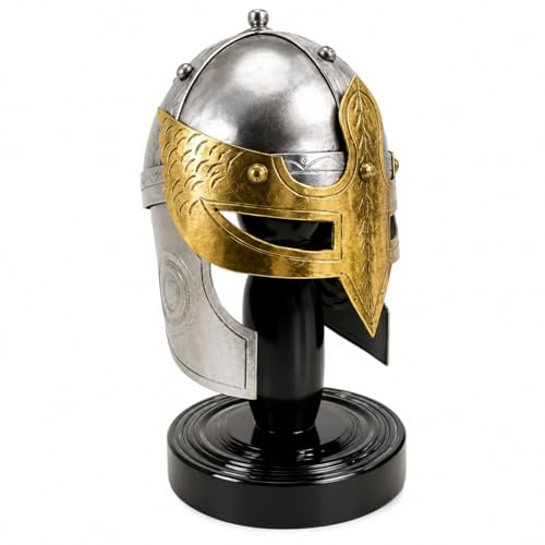 THOR INSTRUMENTS Mini masque médiéval fonctionnel Viking casque décoratif armure sur support rustique vintage décoration d'intérieur cadeaux