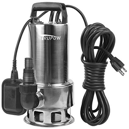 Trupow 1.5HP 110v Submersible Sewage Drain Flood Stainless Steel Clean/Dirty Water Sump Transfer Pond Garden Pump