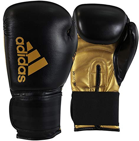 adidas Guantes de Boxeo híbridos 50 para Hombre, Negro/Dorado, 14 oz