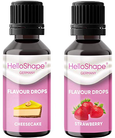 Flavour Drops zuckerfrei Set 2x 30 ml - Cheesecake & Erdbeere | Geschmackstropfen OHNE KALORIEN zum Süßen mit Dosierhilfe | vegan | Für Naturjoghurt, Porridge oder Quark - Hello Shape