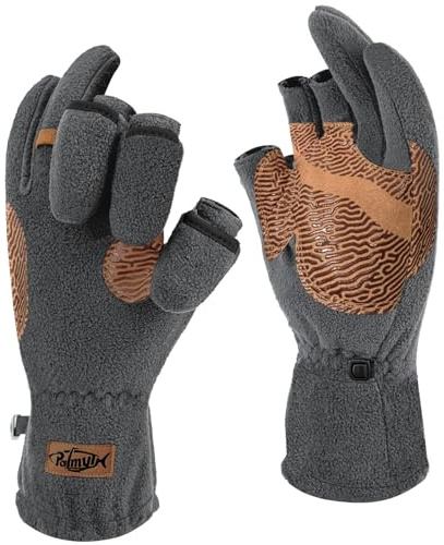 Palmyth Guantes de pesca magnéticos de forro polar convertibles con 3 dedos para pesca en hielo, cálidos para clima frío e invierno, hombres, mujeres, fotografía, correr al aire libre