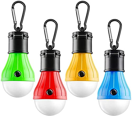 Voarge Lámpara LED de camping, 4 unidades, impermeable, con mosquetón, para camping, pesca, montañismo, senderismo, jardín, terraza