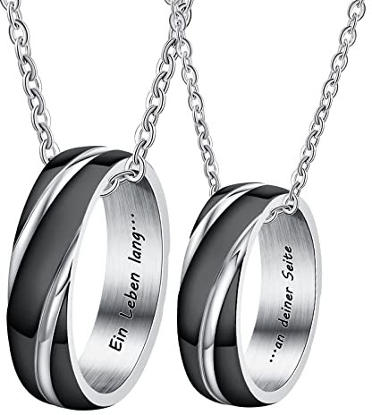 Musihy Pärchen Kette, Ringe Anhänger Partner Ketten Edelstahl Halskette für Pärchen mit Gravur 60 cm mit Anhänger Streifen Geschenke