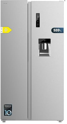 Cecotec Réfrigérateur Américain de 559 Litres Bolero CoolMarket SBS 562 Inox D. 177 cm de Hauteur et 90 cm de Largeur, Classe D, Système Multi Air Flow, No Frost Total, Moteur Inverter Plus