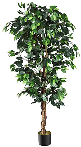 GIANTEX 180 cm konstträd, konstgjord björkfikon, inomhusväxtdekoration i cementkruka, dekopf lans, grön växt 1008 blad, konstgjord inredning, grön för hem, kontor, restaurang
