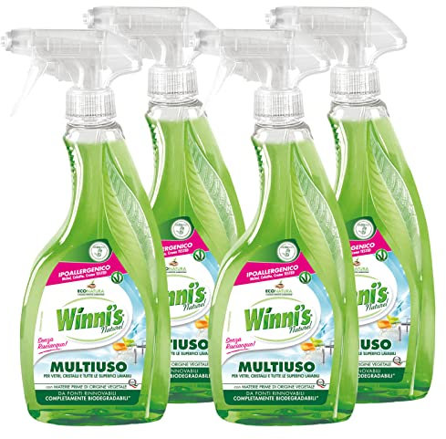 Winni's Naturel Multiuso Detergente Spray per Tutte le Superfici Senza Risciacquo Ipoallergenico con Materie Prime di Origine Vegetale Completamente Biodegradabili - 4 Flaconi da 500ml