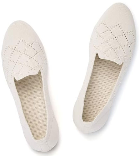 Puxowe Women's Ballet Flats Shoes Slip On Knit Dress Shoes Pumps Round Toe Ballerinas for Woman Comfort Soft 7.5 UK Beige