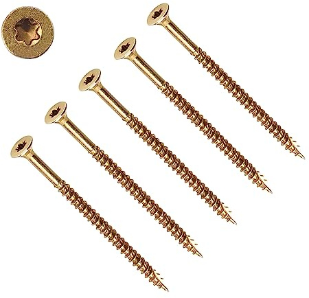 TERF® Tornillo multiusos de alto rendimiento de 4,0 x 60 mm, tornillos Torx de cabeza avellanada plana de 4,0 mm x 60 mm (n.º 8 x 2,3/8) para madera dura, plástico MDF y chapa metálica, paquete de 50