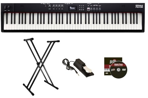 Roland RD-08 88-Key Stage Piano - Black Bundle with Adjustable Stand, Sustain Pedal, Online Piano Lessons, and Austin Bazaar Instructional DVD