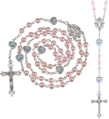 RAMTRIO Chapelet catholique, chapelet pour communion avec croix rétro, croix chrétienne, chapelet chrétien, bracelet pour baptême, communion, mariage, communion