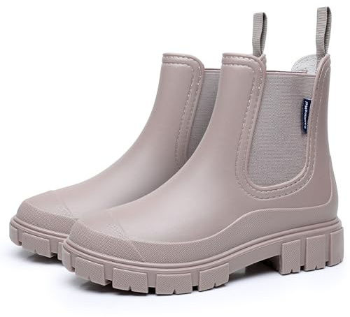 FOGOIN Women Ankle Wellies Chelsea Rain Boot | Slip-on, Pvc Waterproof, Lightweight Anti-slip Chelsea Booties, Flexible/Durable, 3MM Thick Outsole, Outdoor Rain Garden