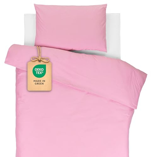 Lovely Hippo - Sábana Bajera 80 x 160 cm + Funda Nórdica de 120 x 170 cm + Funda de Almohada Infantil de 40 x 60 cm - Cama 80x160 (Blanco/Rosa, Cama 80x160 cm - Juego de 3)