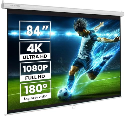 Pantalla de Proyector Manual 84 Pulgadas, Área Visible Blanca 171 x 128cm, Requiere un Espacio de instalación de 183cm, Instalación a Pared ó Techo (171 x 128 cm Pro)