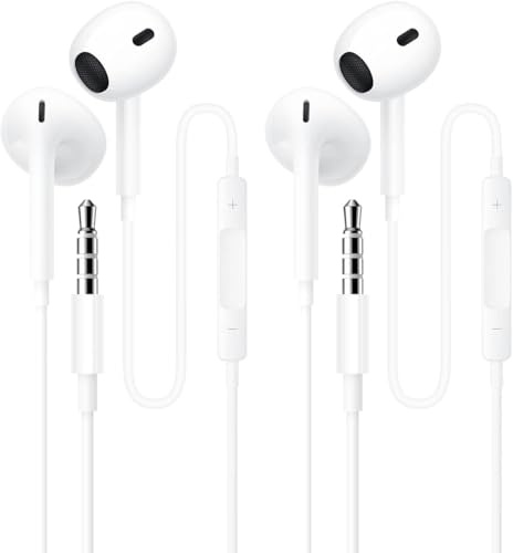 2 Pack Écouteurs Filaire, Écouteurs Intra-Auriculaires, avec Microphone et Controle Volume, Jack 3.5mm Universel, Ergonomique oreillette Filaire stéréo, pour Phone, Smartphones Android, MP3 etc