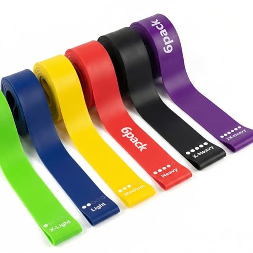 Kit di 6 fasce elastiche per fitness, fasce colorate di resistenza, per uomini e donne, ideale per lo sport a casa