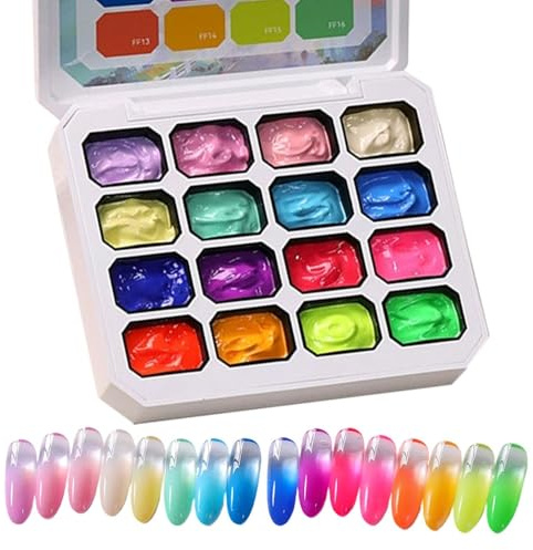 Paleta de gel de uñas Pat Paint de 16 colores, gel de uñas con esponja para cubrir la línea del lecho de las uña, kit de esmalte de uña de degradado de verano para entusiastas del bricolaje