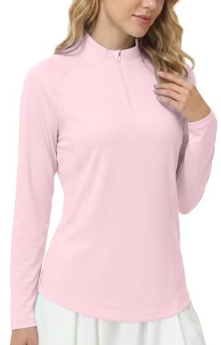 WISMBOX Women's 1/4 Zip Long Sleeve Tops, UPF 50+ Sun Protection Quick Dry Shirt, Sports Running Top for Hiking Gym Workout