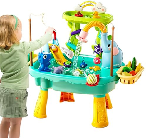 Mesa De Agua Infantil, De Pesca con Bomba Eléctrica, Mesa De Juegos Acuáticos Desmontable 4 En 1 para Niños, Interactivo De Cocina con Fregadero para Niños Y Niñas En Edad