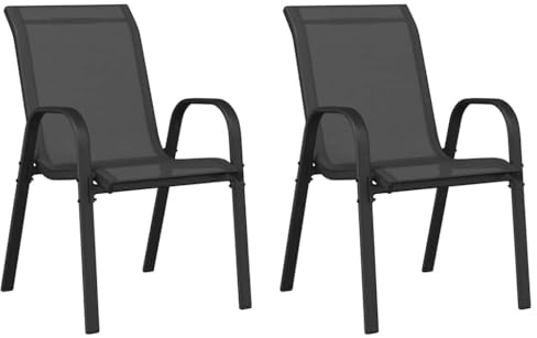Mokuyary Stapelbara trädgårdsstolar set med 2 svart textiltyg balkong | Terrasstol för utomhus, trädgård, pool, innergård