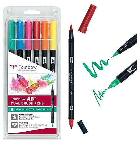 Tombow ABT-6P-3 dubbel pensel penna (paket med 6), flerfärgad