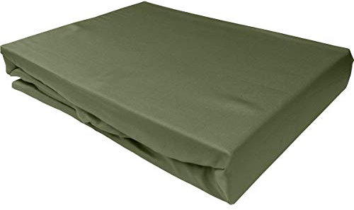 Bettwaesche-mit-Stil Mako Satin Spannbettlaken Spannlaken Spannbetttuch (90 cm x 200 cm, Matratzenhöhe 12-20 cm, Dunkelgrün)