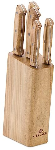 Gerlach Set di coltelli in Blocco Country, Acciaio Inox, Marrone, 16 x 8,5 x 36 cm, 5 Pezzi