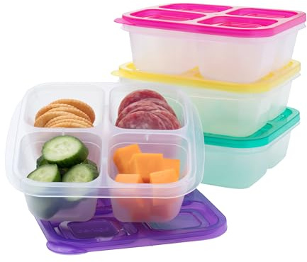 Bentgo Easyboxes 4-Compartment Snack Containers - 8-Piece Set with 4 Trays & 4 Custom-Fit Lids to Seal in Freshness - Reusable Food Storage & Meal Prep Bento BPA-Free Containers (Brights 4-Pack)