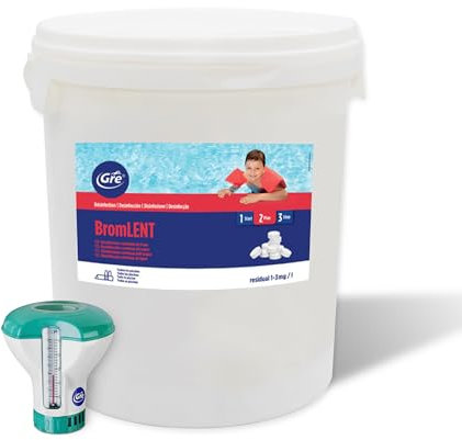 Gre 76024 Brom-Tabletten à 20 g, 5 kg + Dosierschwimmer mit Thermometer, ideal für Pool und Spa