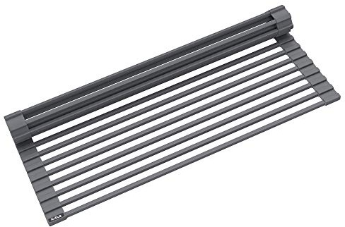 Kraus Multipurpose Over-Sink Roll-Up Dish Drying Rack, Colander and Trivet in Dark Grey, KRM-10DG