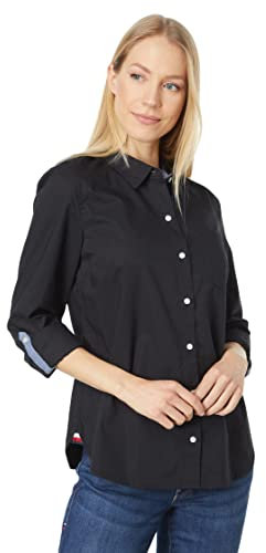 Tommy Hilfiger Chemisier uni à col boutonné avec Manches réglables, pour Femme, Noir, Taille M
