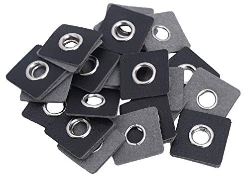 Agoky 30 Pcs Ösen zum aufnähen Nähabzeichen Ösen Patches für Kordeln mit Endkappen Aufnäher Verschönerung Stricken Hoodies Jeans DIY Zubehör Schwarz Quadrat OneSize