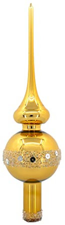 Puntale ornamentale (28x7cm) in vetro soffiato e decorato a mano per albero di Natale, oro