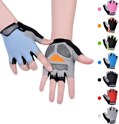 CubePlug Kids Boy Girl Cycling Climing Half Finger Gloves GEL Padded BMX Bike Fingerless [SPI] (S, Blue)