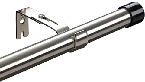 HARRMS Gardinenstange Silber Ausziehbar, 76-365cm, Verstellbare Vorhangstange Edelstahl, Scheibengardinenstange 1 läufig mit Halterungen und schwarzen Endstücken für Schlafzimmer, Wohnzimmer